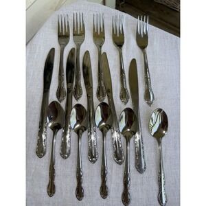 Utica Floral Pattern Stainless Japan‎ Flatware Lot Of 15 , Serves 5